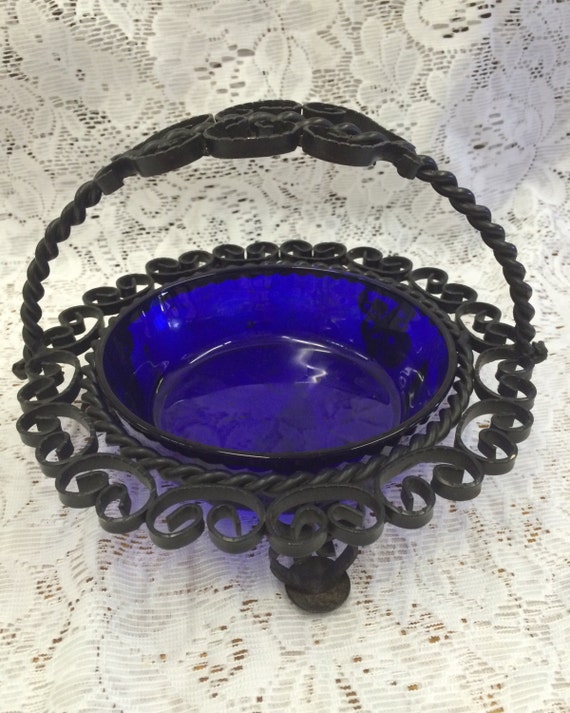 Cobalt blue glass Libby desert bowl candy dish soap by WPTaylorAAC