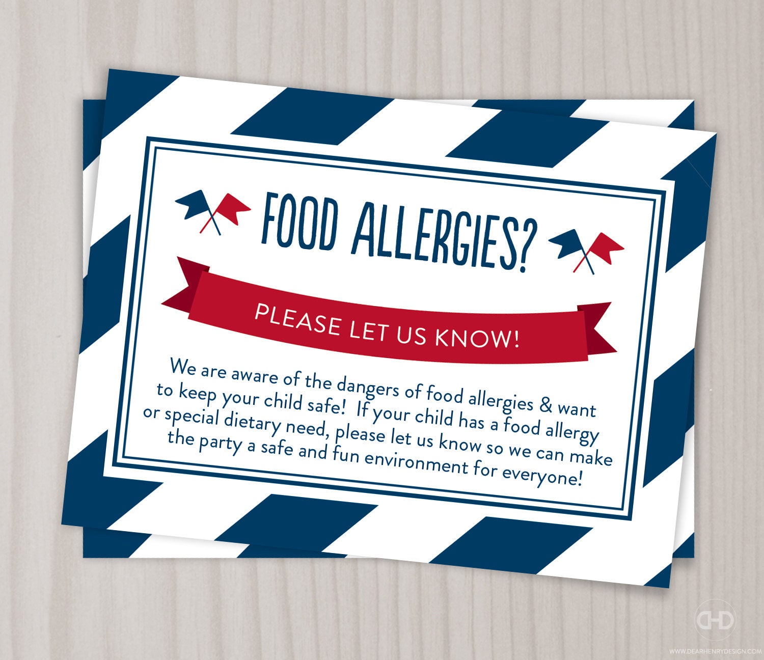 Food Allergy Birthday Party Insert or Enclosure Safe