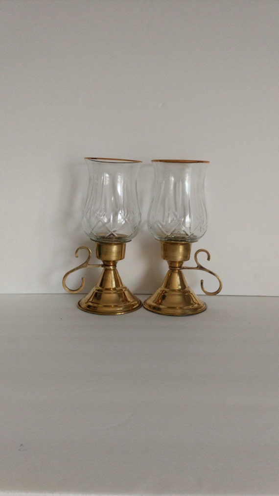 Vintage Brass and Crystal Hurricane Lamp by NewLightCraftworks