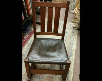 Authentic antique stickley furniture small oak rocking chair arts and crafts era
