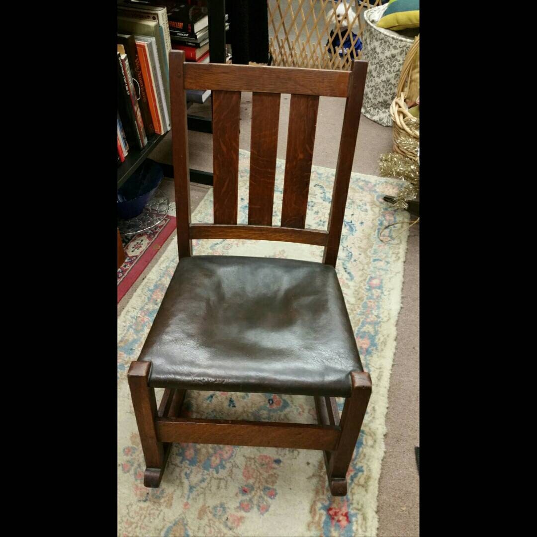 Authentic antique stickley furniture small oak rocking chair