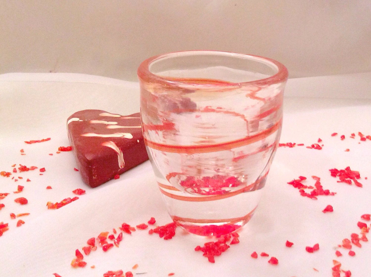 Red Spiral Hand Blown Shot Glass. Valentine Shot by MoltenColor