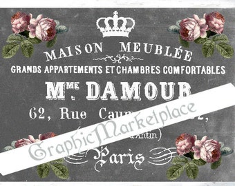 Chalkboard French Maison Meubles Label Large Image Instant Download Vintage Transfer Fabric digital collage sheet printable No. 063