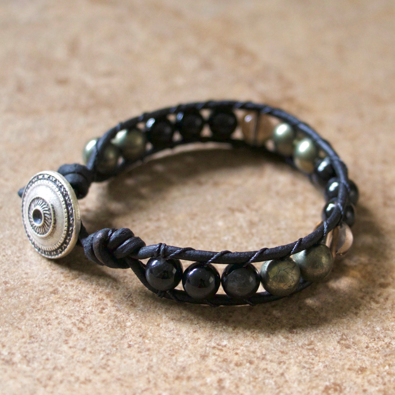 PROTECT gemstone leather wrap bracelet Black Tourmaline