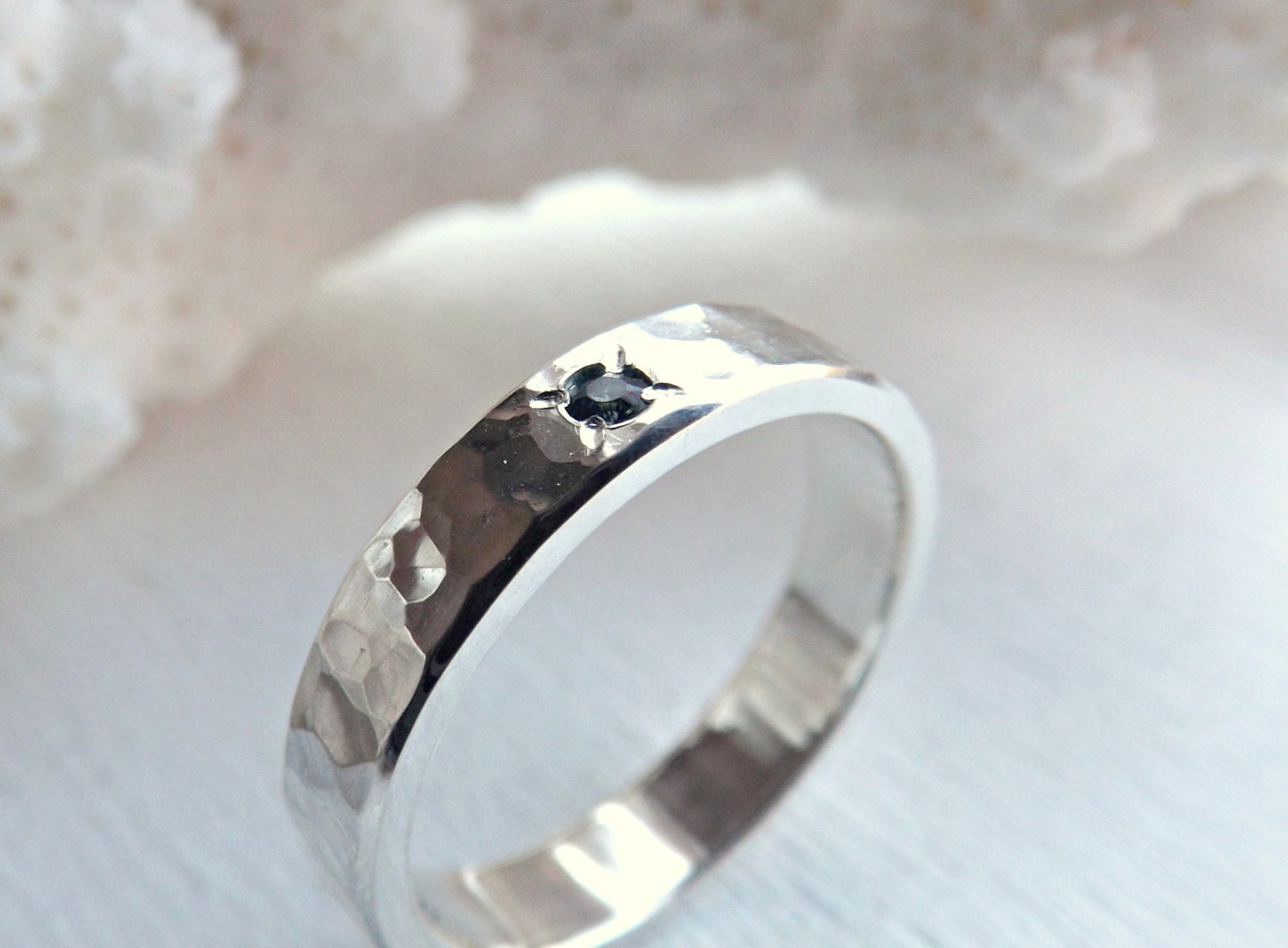 minimalist engagement ring silver hammered wedding by CrazyAssJD