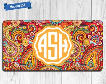 Paisley License Plate Monogram - Personalized Custom Made Auto Tag LP026