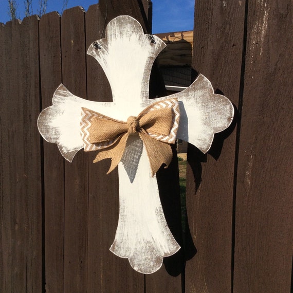 Cross Wooden door hanger to welcome spring and easter