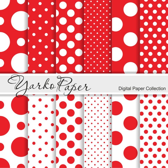 Red And White Polka Dot Digital Paper Pack Scrapbook Paper