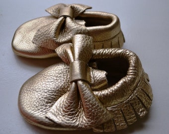 Metallic Gold Leather baby moccasin