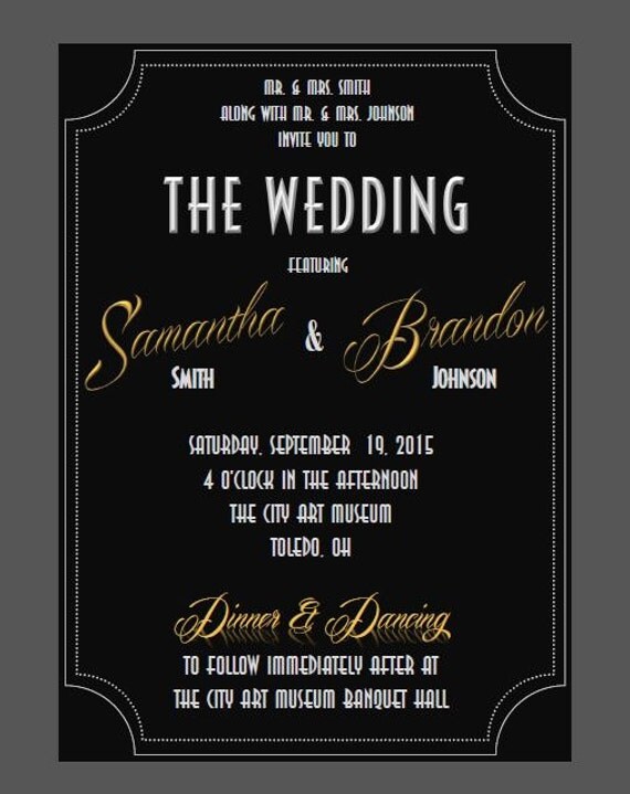 Printable Old Hollywood Wedding Invitation PDF. Old hollywood