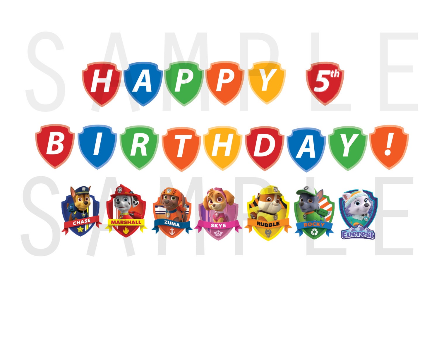 Paw Patrol Birthday Banner Shields Personalized with
