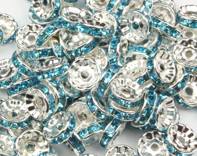12 Blue Green Rondelle Spacer Beads Glass Crystal Swarovski Quality Rhinestones 6MM 8MM 10MM