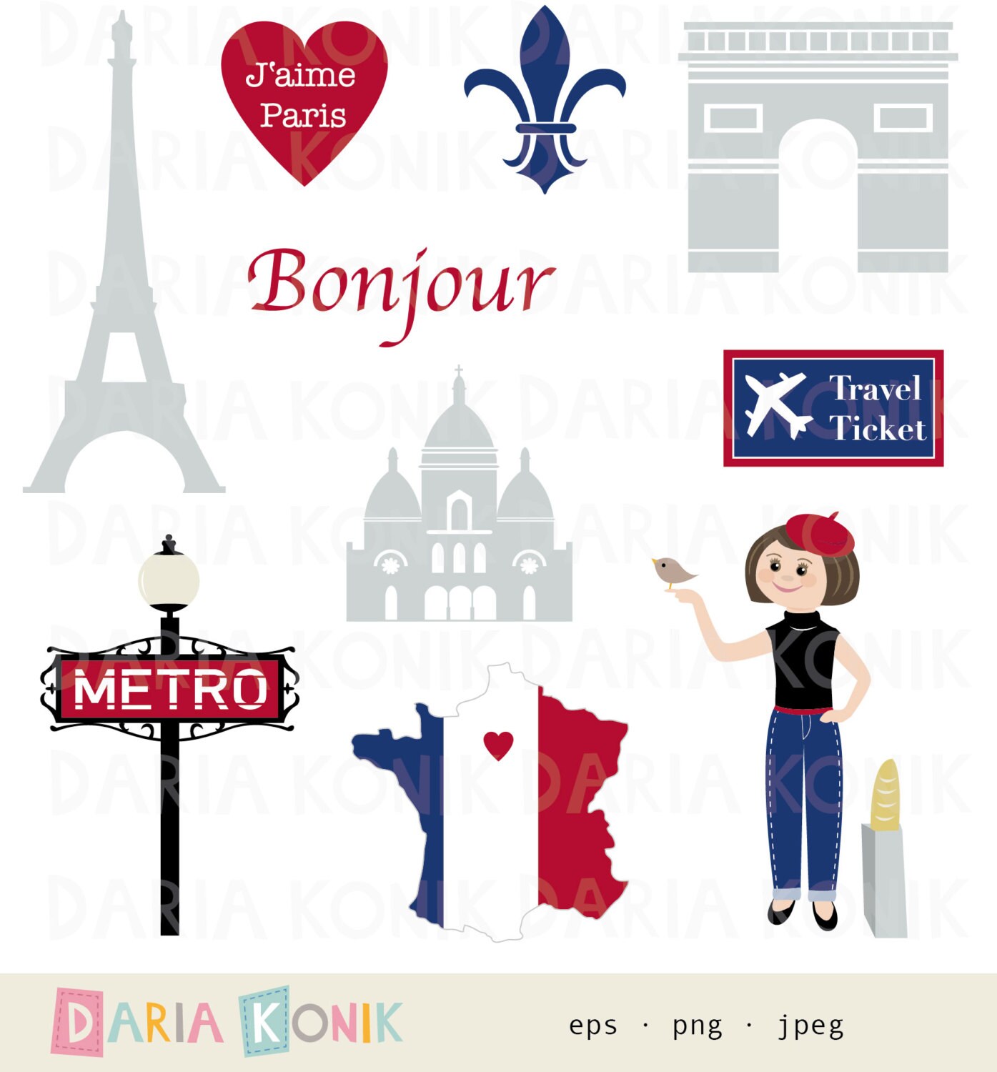 Paris Clip Art Set-Eiffel tower France Arc de Triomphe