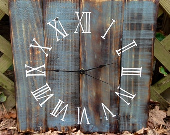 Wood Clock,16x16" Rustic, Distressed Reclaimed Wood Clock, Custom Order Color