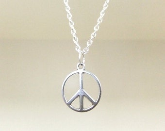 SALE! Silver Peace Necklace, Peace Sign Necklace, Peace Jewellery, Silver Peace Pendant, Small Gift, Peace Symbol, Hippie Necklace, Boho