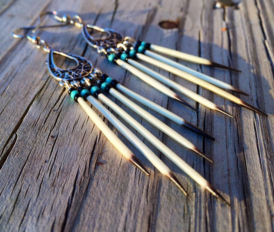 Porcupine Quill dangle earrings tribal