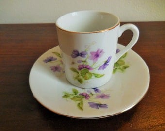Vintage Lefton China, 1987 Lefton, cup and saucer, Lefton Demitasse, Lefton purple floral