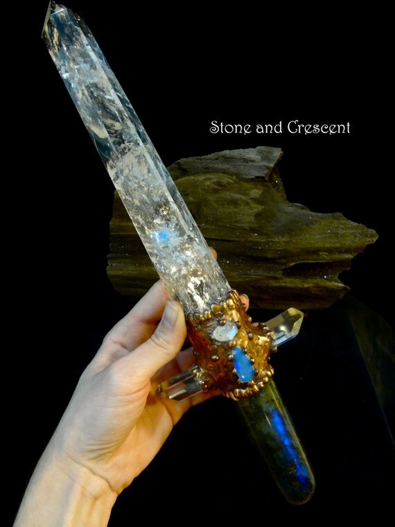 Large Crystal Sword Labradorite Quartz Opal by stoneandcrescent