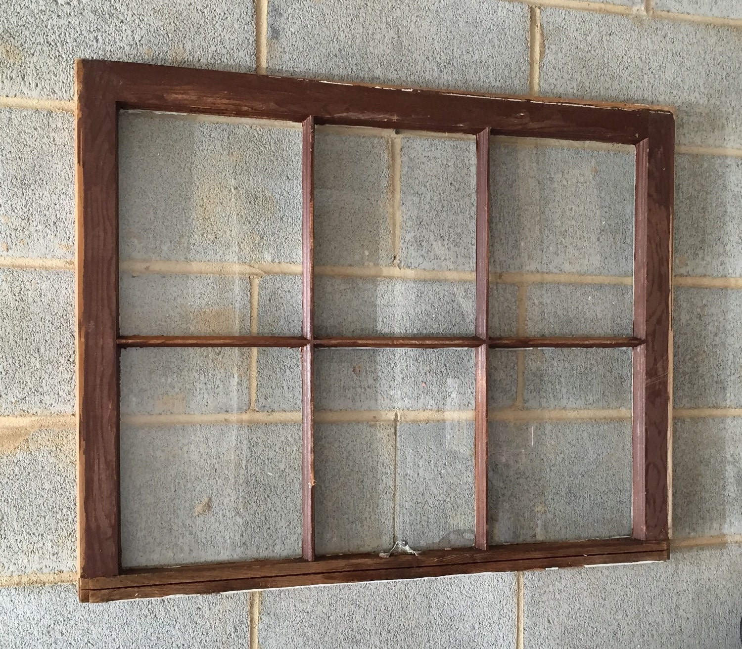 Vintage 6 Pane Window Frame Brown 34 x 27 Rustic by LeeArtDesigns