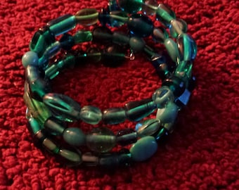3 Row Turquoise Glass Bead Wrap Bracelet
