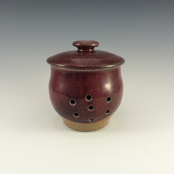 Stoneware Pottery Garlic Keeper Jar in Copper Red and