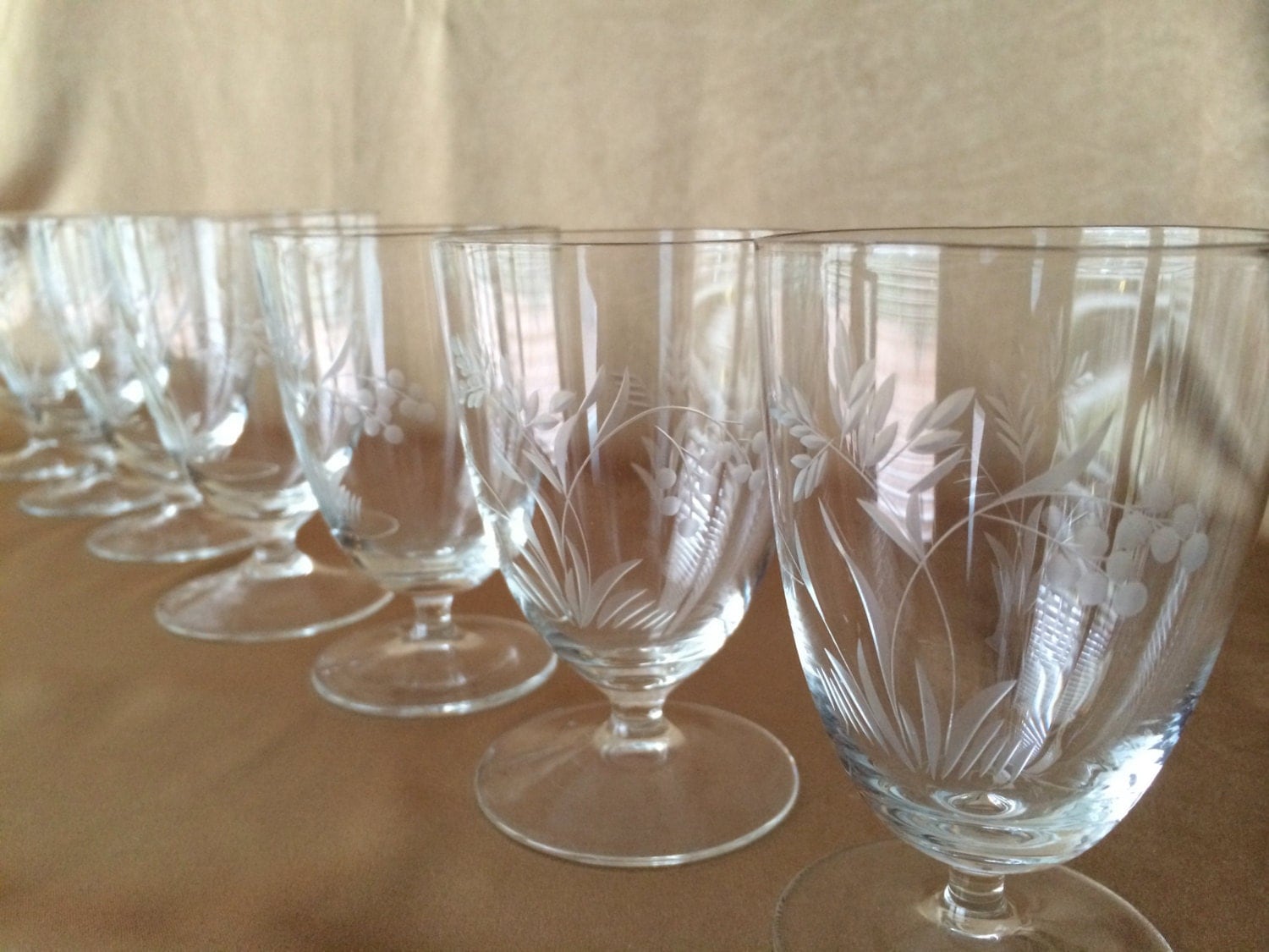 Crystal Glasses Floral Etched Short Stem Wine Elegant