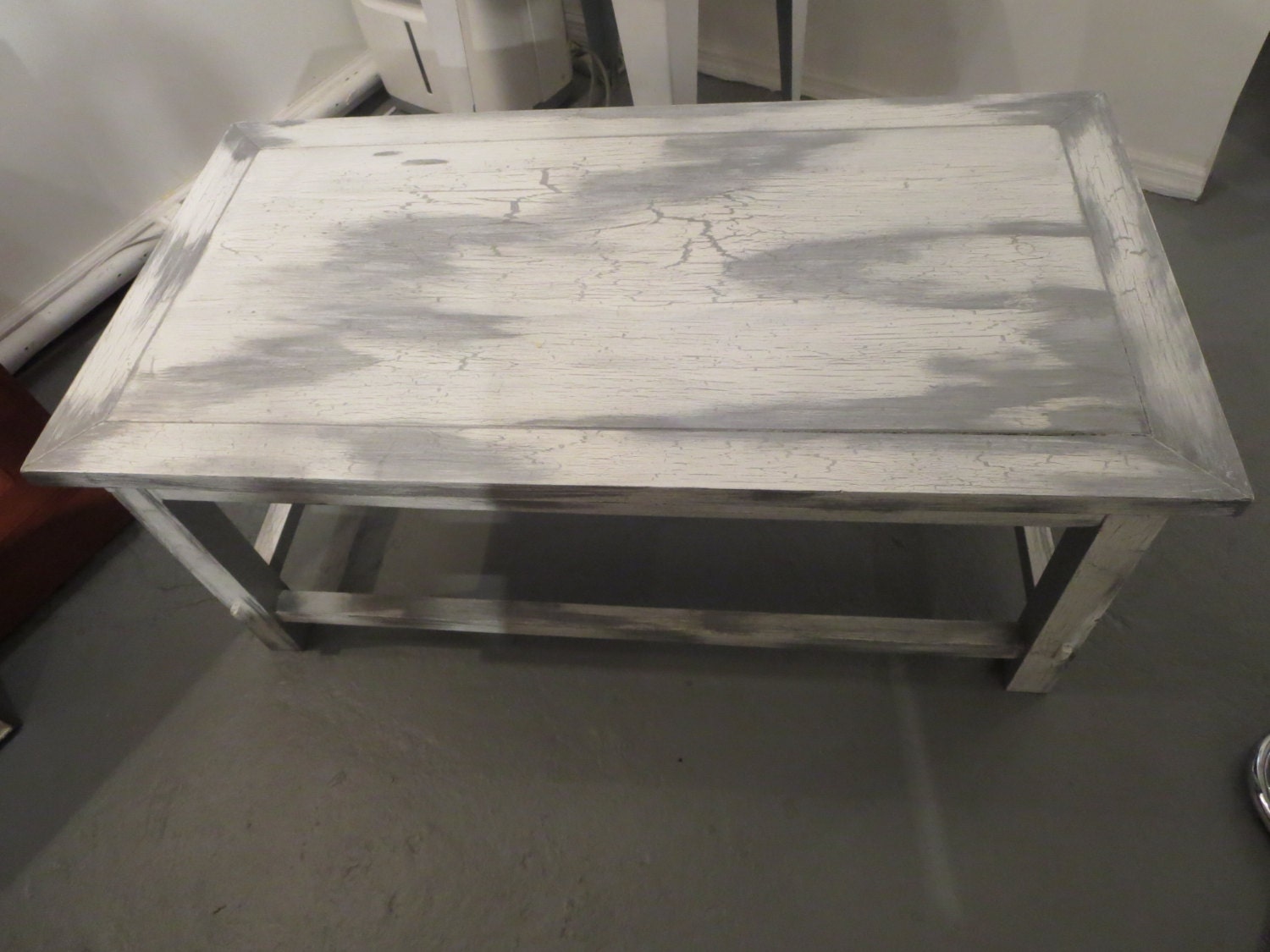 Grey and White distressed vintage wood coffee table Haute Juice