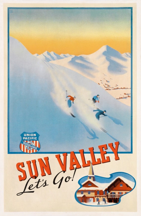 Vintage Sun Valley Idaho Downhill Ski Poster Ad by Vintagemasters