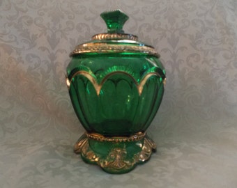 Emerald Glass With Gold Highlights Candy Dish (*814)
