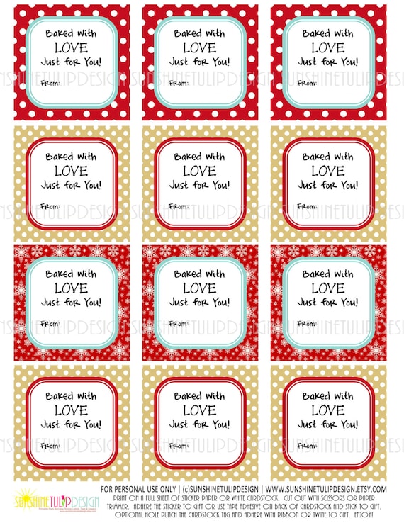 Printable Baked Goods Christmas Labels By SUNSHINETULIPDESIGN