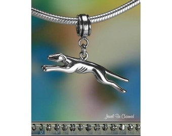 Running Greyhound Charm or European Charm Bracelet Sterling Silver 925