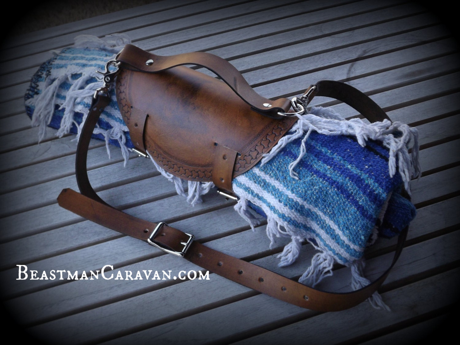 Leather Yoga Mat / Mexican Blanket Carrier with Shoulder Strap