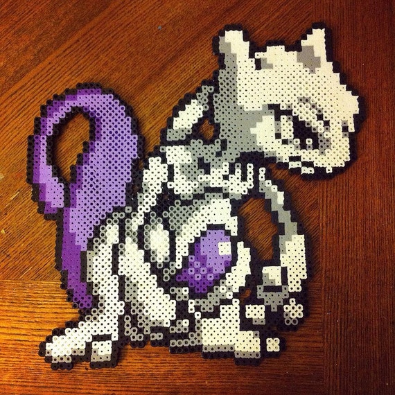 Mewtwo Magnet Perler Bead by AshleyBuschPaintings on Etsy