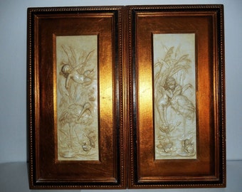 Vintage Angles, Cherubs Bas Plaster Relief wall Hanging Plaque