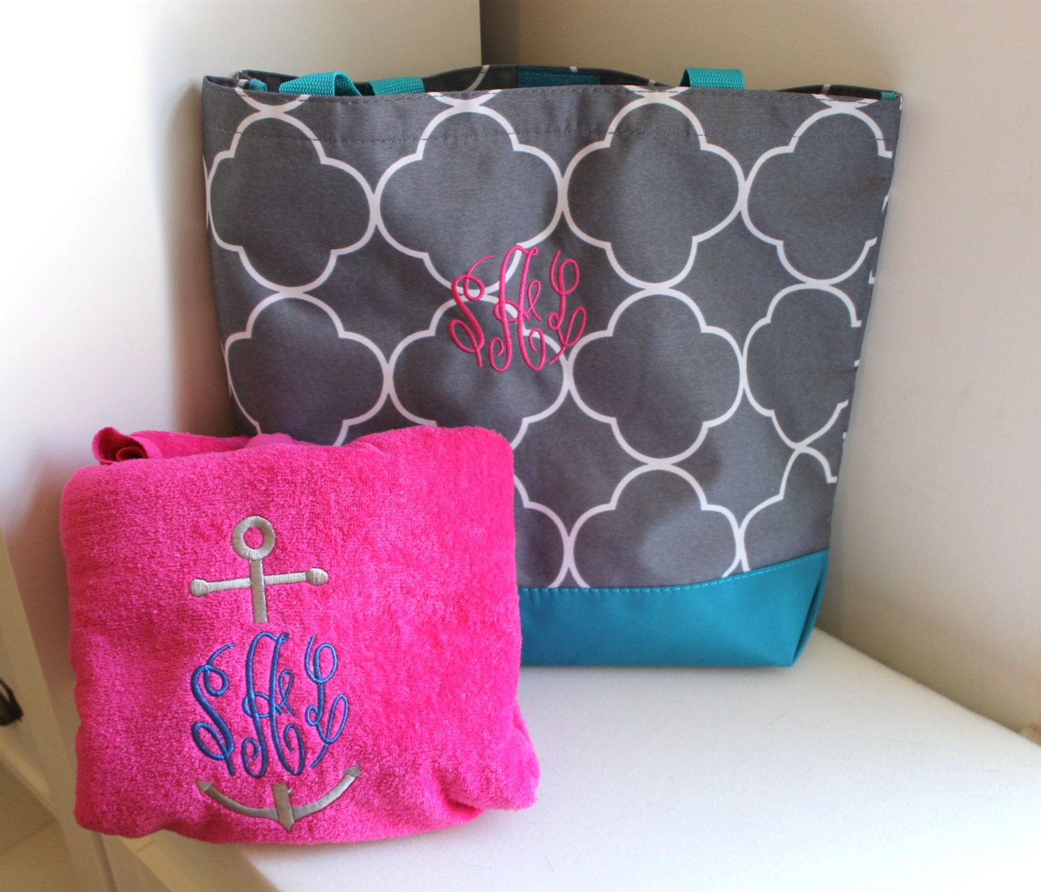 Personalized Tote and Towel Set/ Beach Bag & Beach Towel/