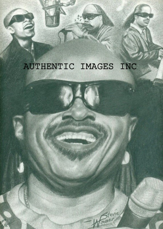 Stevie Wonder Custom Pencil Drawing On by Authenticimagesinc