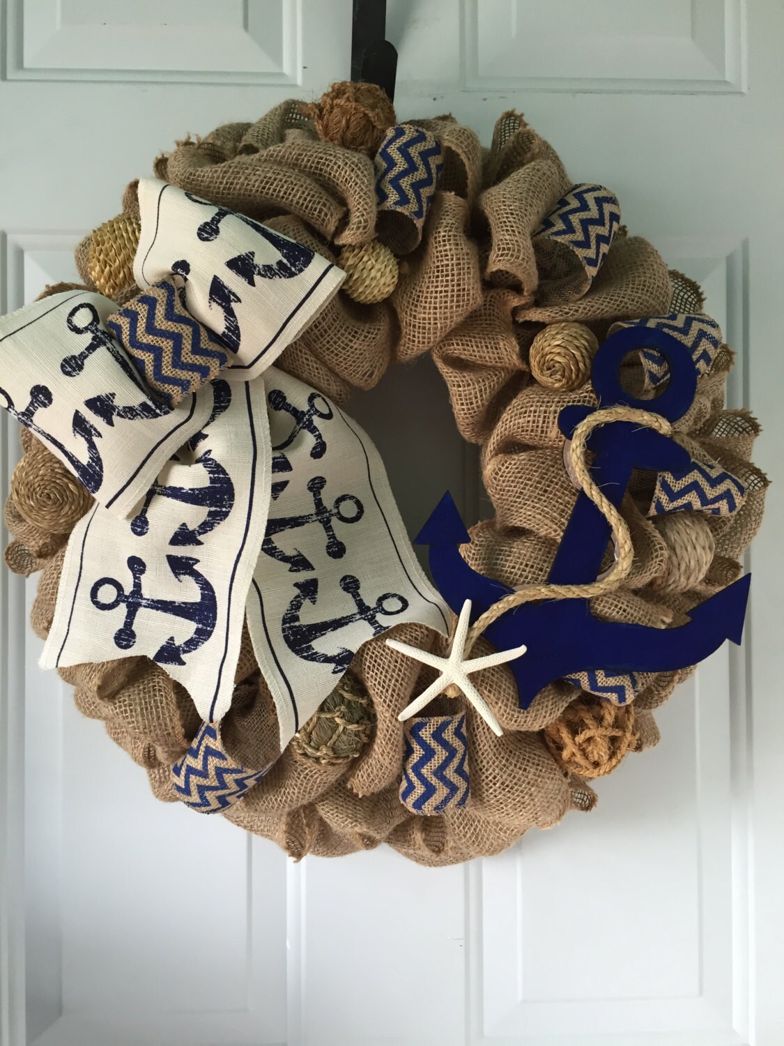 Nautical Anchor Wreath Rustic Burlap Coastal Beach Wreath