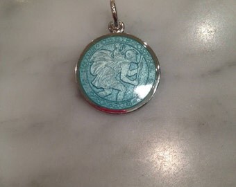Medium Aqua Saint Christopher Sterling Silver Charm