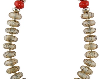 ... Ecru  Red Color Beaded Handmade Necklace â€“ Jewelry Gifts for Women