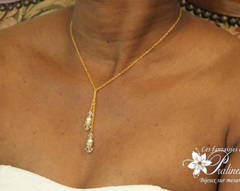 Collier de mariage écharpe à nouer perles en cristal et strass, bijoux mariage cristal - Bridal lariat necklace with pearls and crystal