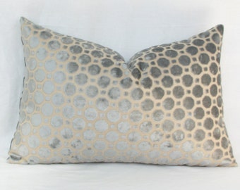 Grey geo velvet pillow cover 12x20 13x20 12x24 13x24 13x26 14x24 14x26 16x24 16x26 Robert Allen Geo Gray Velvet lumbar pillow Grey lumbar