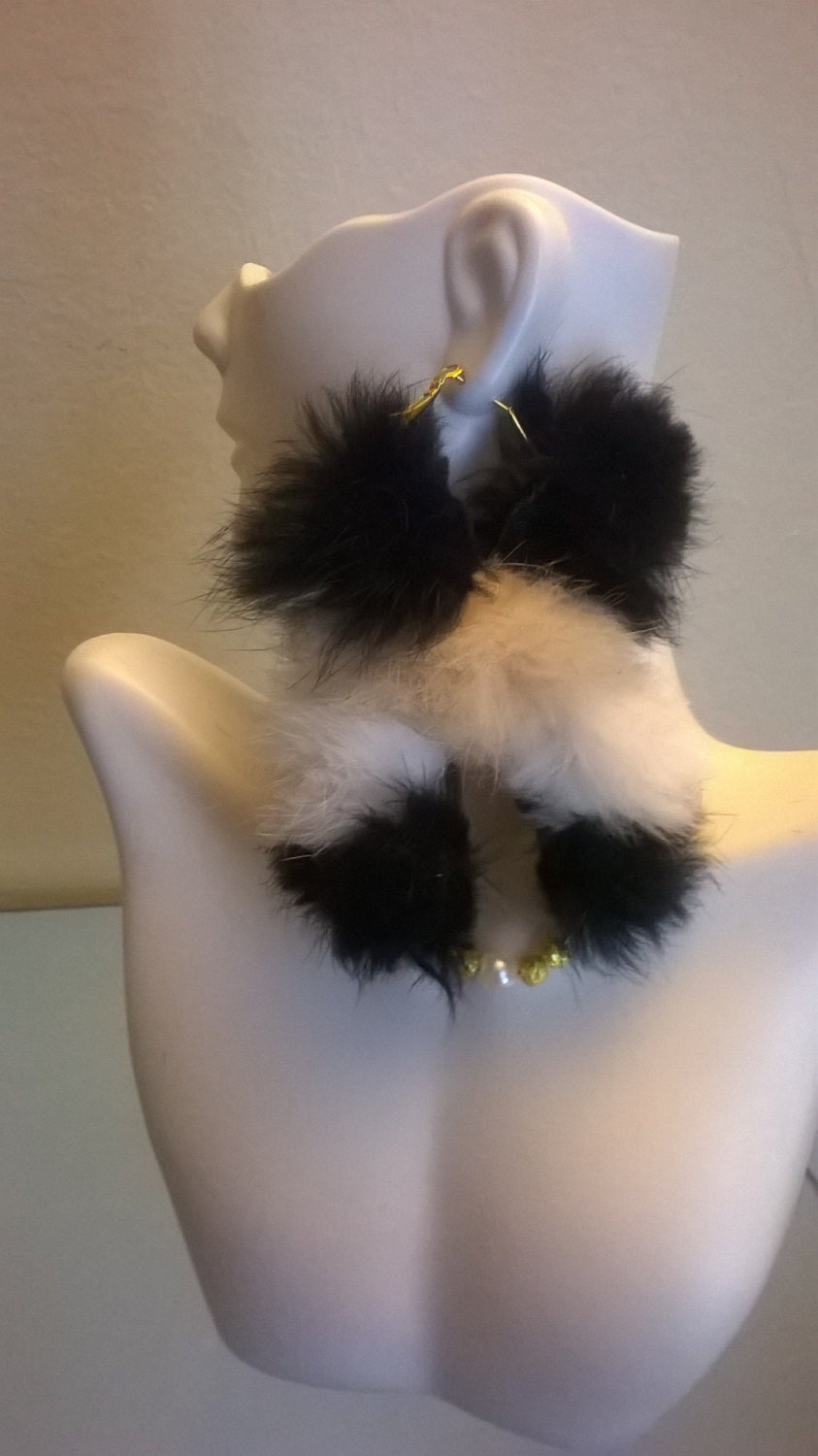 Beigewhite & black fur earrings