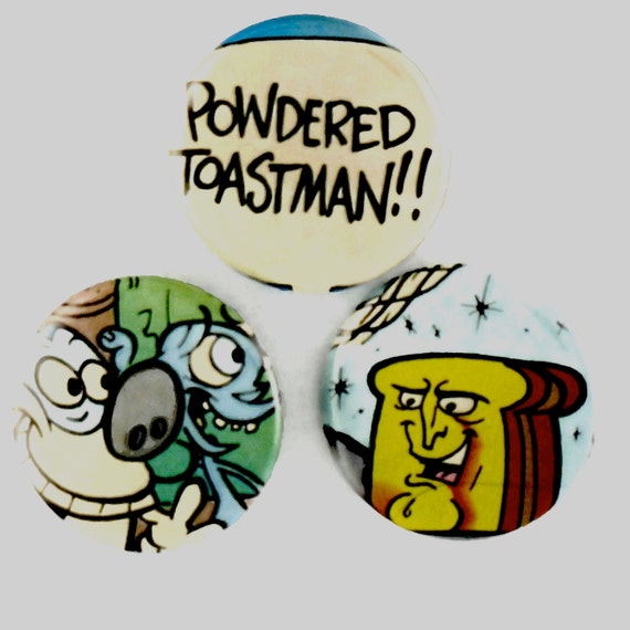 Ren and Stimpy Fash Badges Comic Book Buttons by JeepsterVintage