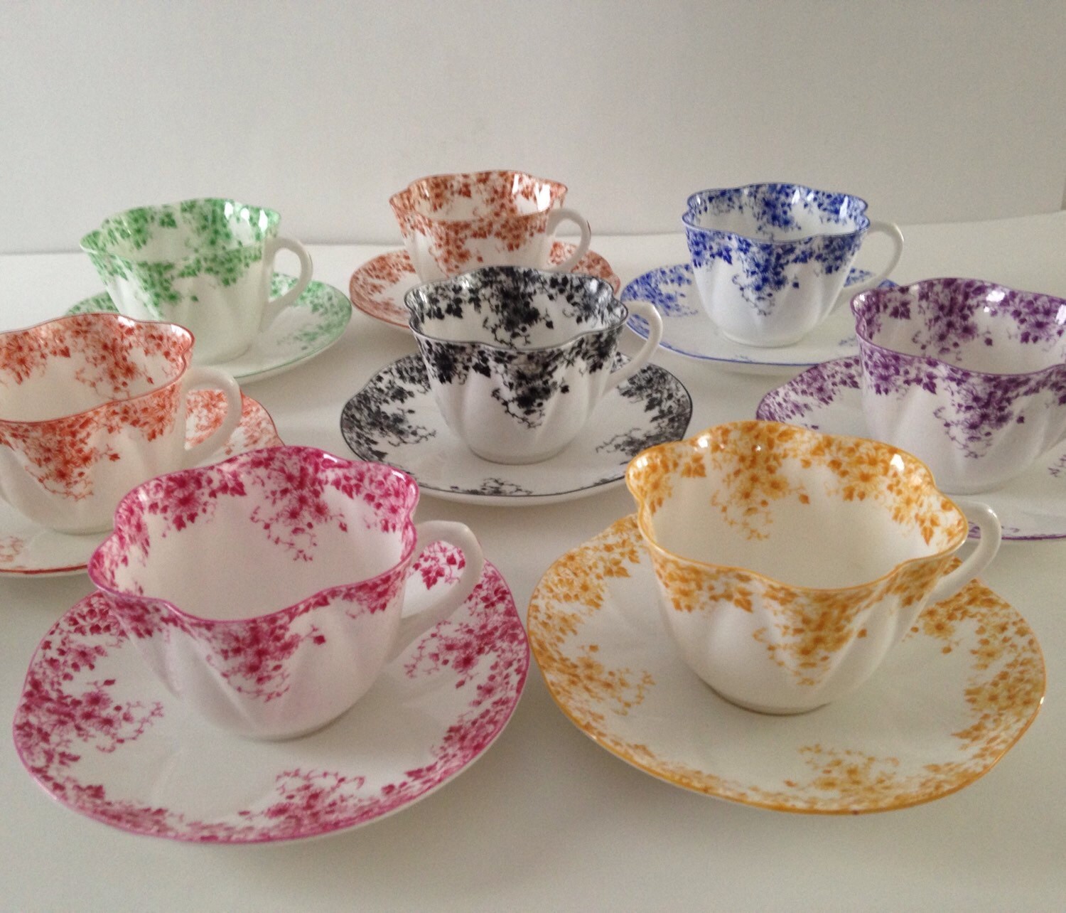 Shelley Dainty Rainbow Set Teapot Tea Cups & by TheEclecticAvenue