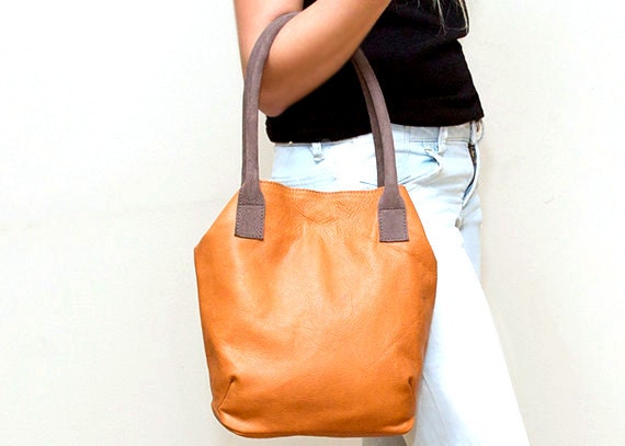 Sale Small Brown Leather tote Bag Brown leather by LimorGalili