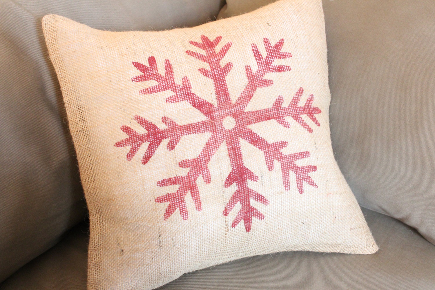 Burlap Snowflake Pillow Cover - Christmas Pillow - Snowflake - Holiday Pillow - Handmade
