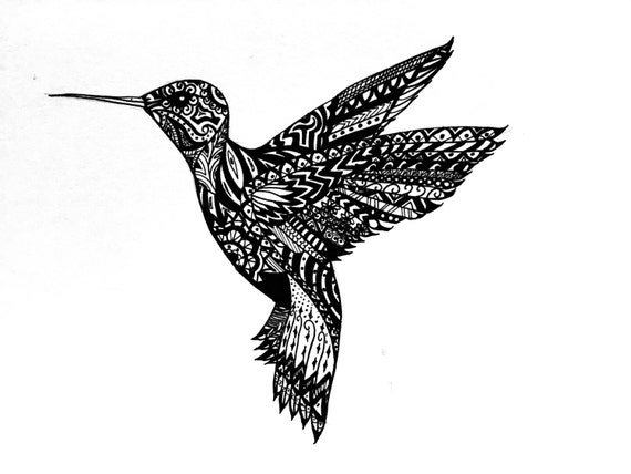 Hummingbird Pen and Ink Print 5 x 7 Home Decor by CalmBeforeDawn