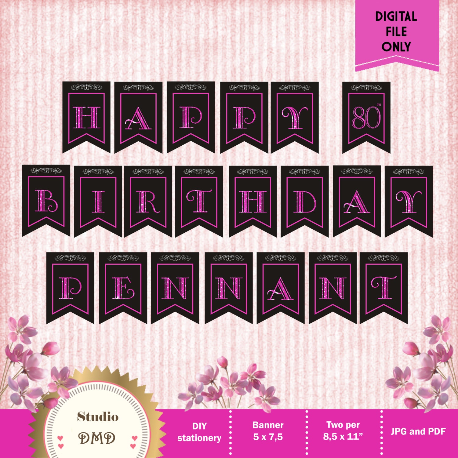 Personalized Elegant Happy Birthday Banner for Birthday