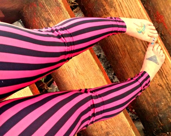 Freakshow pink and black stripe Leggings pants lycra