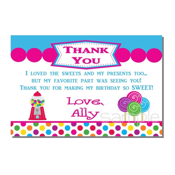 Candy Thank You Card Sweet Shop Birthday Party DIGITAL or